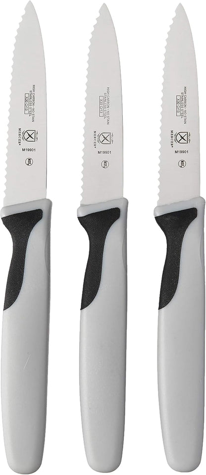 M19903 Millennia Black Handle, 3-Inch Slim Serrated Paring Knives (3-Pack), Paring Knife
