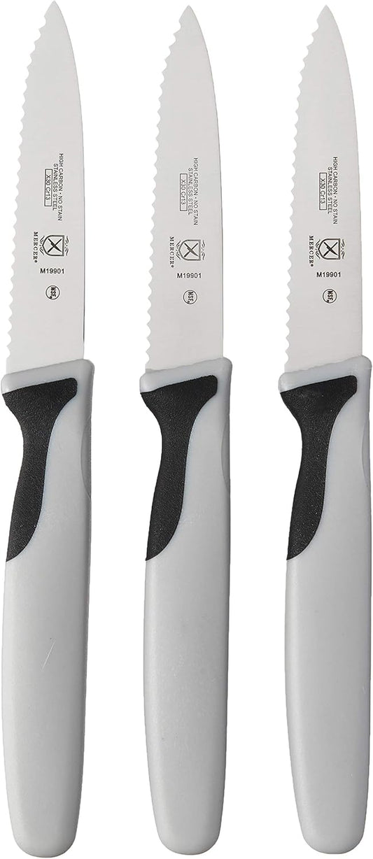 M19903 Millennia Black Handle, 3-Inch Slim Serrated Paring Knives (3-Pack), Paring Knife