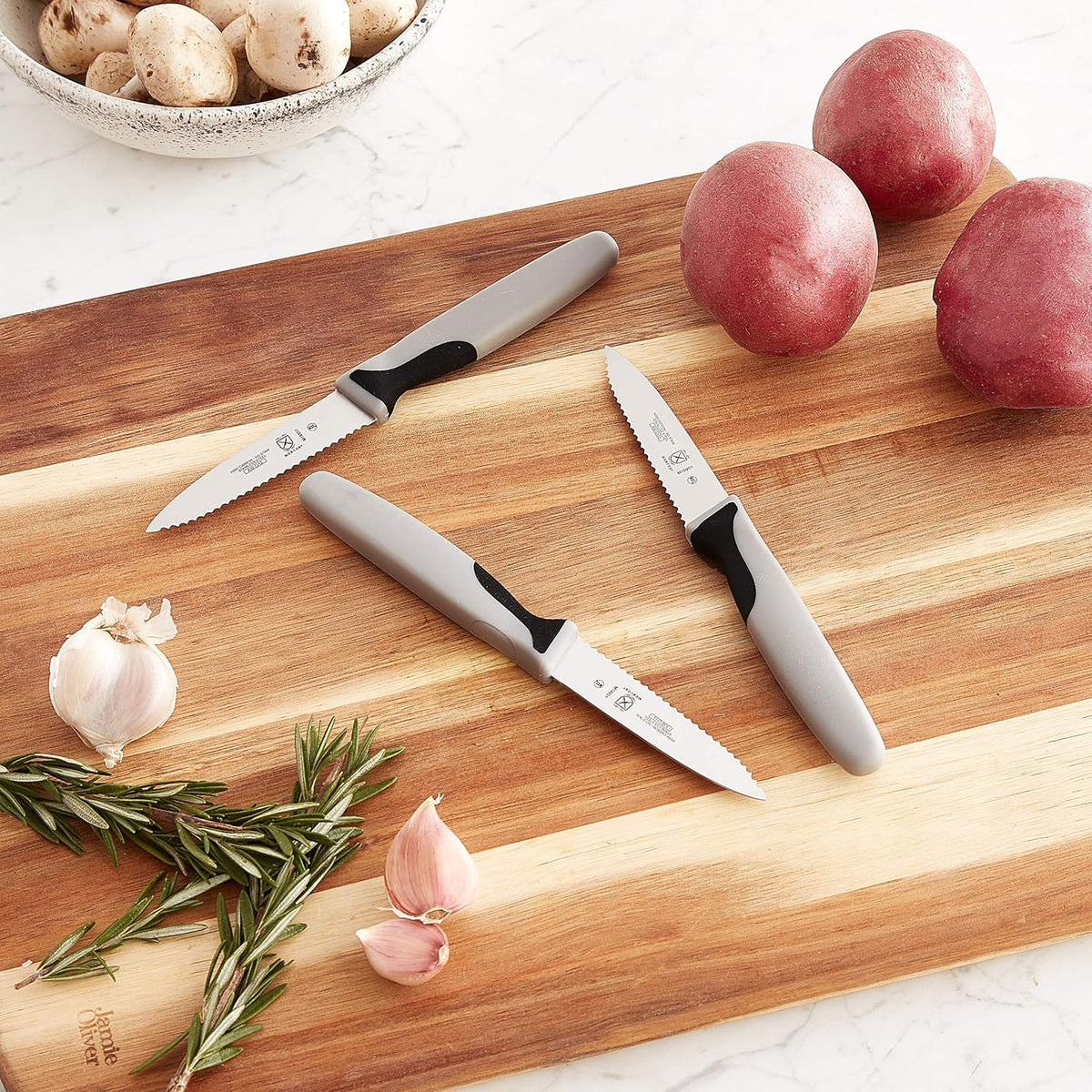 M19903 Millennia Black Handle, 3-Inch Slim Serrated Paring Knives (3-Pack), Paring Knife