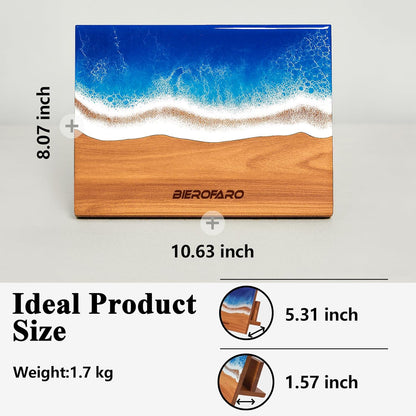 Wooden Magnetic Knife Holder – Freestanding Knife Block with Cutting Board Holder, Countertop Magnetic Knife Stand in Acacia Wood with Resin Design