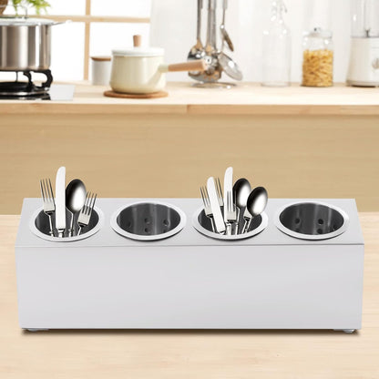 Commercial 4-Hole Stainless Steel Cylinder Flatware Silverware Utensil Holder Organizer Caddy, Detachable Countertop Utensil Dispenser for Forks Spoons Knives for Restaurant Kitchen Buffet