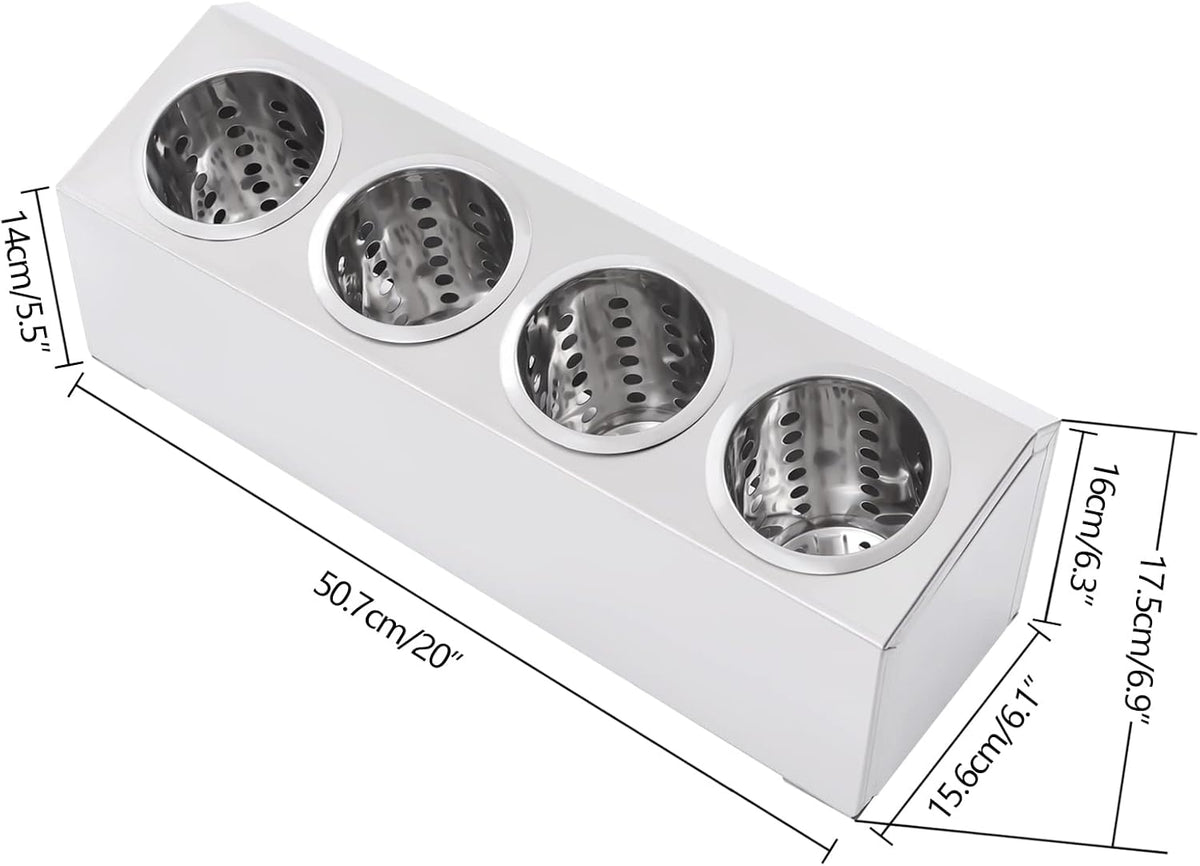 Commercial 4-Hole Stainless Steel Cylinder Flatware Silverware Utensil Holder Organizer Caddy, Detachable Countertop Utensil Dispenser for Forks Spoons Knives for Restaurant Kitchen Buffet