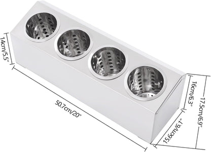 Commercial 4-Hole Stainless Steel Cylinder Flatware Silverware Utensil Holder Organizer Caddy, Detachable Countertop Utensil Dispenser for Forks Spoons Knives for Restaurant Kitchen Buffet