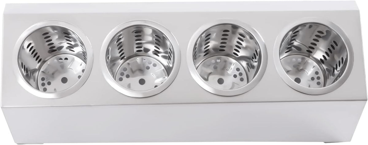 Commercial 4-Hole Stainless Steel Cylinder Flatware Silverware Utensil Holder Organizer Caddy, Detachable Countertop Utensil Dispenser for Forks Spoons Knives for Restaurant Kitchen Buffet