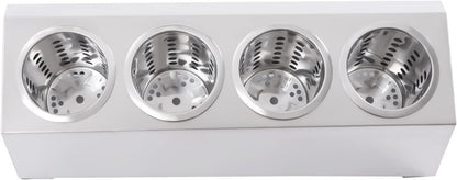 Commercial 4-Hole Stainless Steel Cylinder Flatware Silverware Utensil Holder Organizer Caddy, Detachable Countertop Utensil Dispenser for Forks Spoons Knives for Restaurant Kitchen Buffet