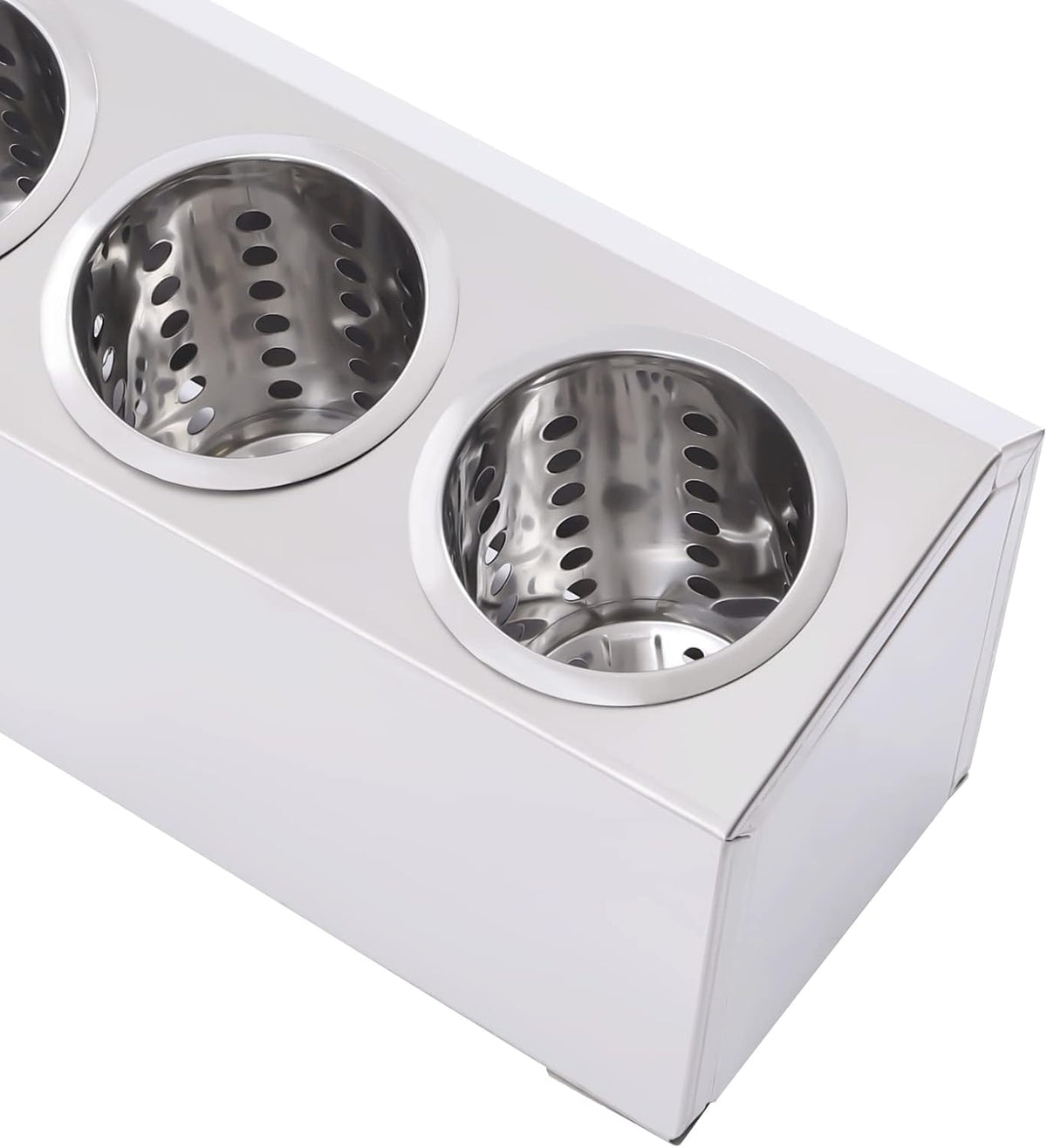 Commercial 4-Hole Stainless Steel Cylinder Flatware Silverware Utensil Holder Organizer Caddy, Detachable Countertop Utensil Dispenser for Forks Spoons Knives for Restaurant Kitchen Buffet