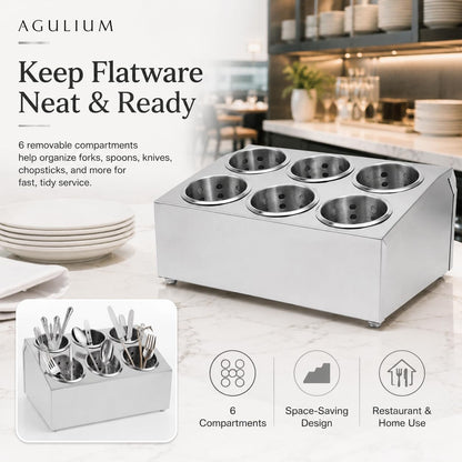Commercial 4-Hole Stainless Steel Cylinder Flatware Silverware Utensil Holder Organizer Caddy, Detachable Countertop Utensil Dispenser for Forks Spoons Knives for Restaurant Kitchen Buffet