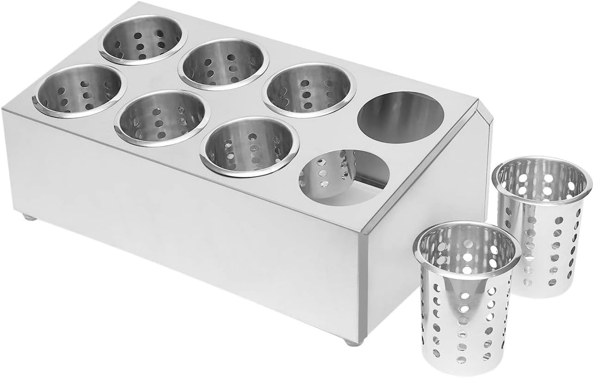 Commercial 4-Hole Stainless Steel Cylinder Flatware Silverware Utensil Holder Organizer Caddy, Detachable Countertop Utensil Dispenser for Forks Spoons Knives for Restaurant Kitchen Buffet