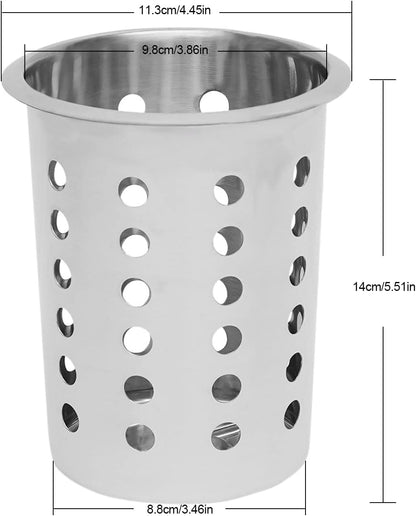 Commercial 4-Hole Stainless Steel Cylinder Flatware Silverware Utensil Holder Organizer Caddy, Detachable Countertop Utensil Dispenser for Forks Spoons Knives for Restaurant Kitchen Buffet
