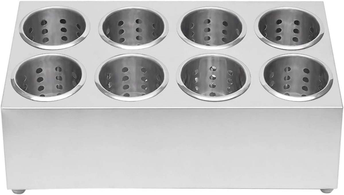 Commercial 4-Hole Stainless Steel Cylinder Flatware Silverware Utensil Holder Organizer Caddy, Detachable Countertop Utensil Dispenser for Forks Spoons Knives for Restaurant Kitchen Buffet