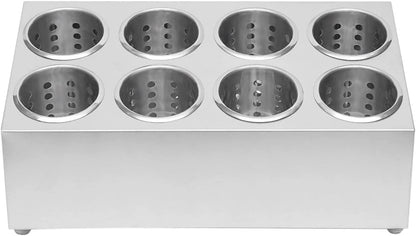 Commercial 4-Hole Stainless Steel Cylinder Flatware Silverware Utensil Holder Organizer Caddy, Detachable Countertop Utensil Dispenser for Forks Spoons Knives for Restaurant Kitchen Buffet