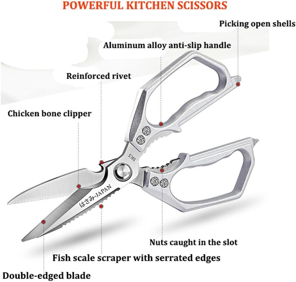 Kitchen Scissor, Heavy Duty Stainless Steel Kitchen Shears Scissor for Food, Sharp Cooking Scissors for Meat Chicken Fish Nut Vegetable Herb, Bottle Opener (Sliver)