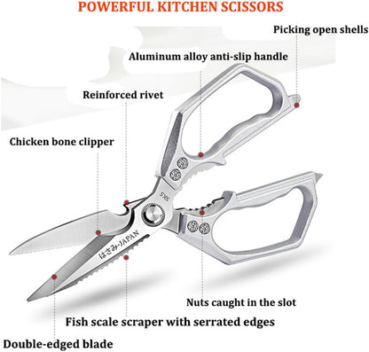 Kitchen Scissor, Heavy Duty Stainless Steel Kitchen Shears Scissor for Food, Sharp Cooking Scissors for Meat Chicken Fish Nut Vegetable Herb, Bottle Opener (Sliver)