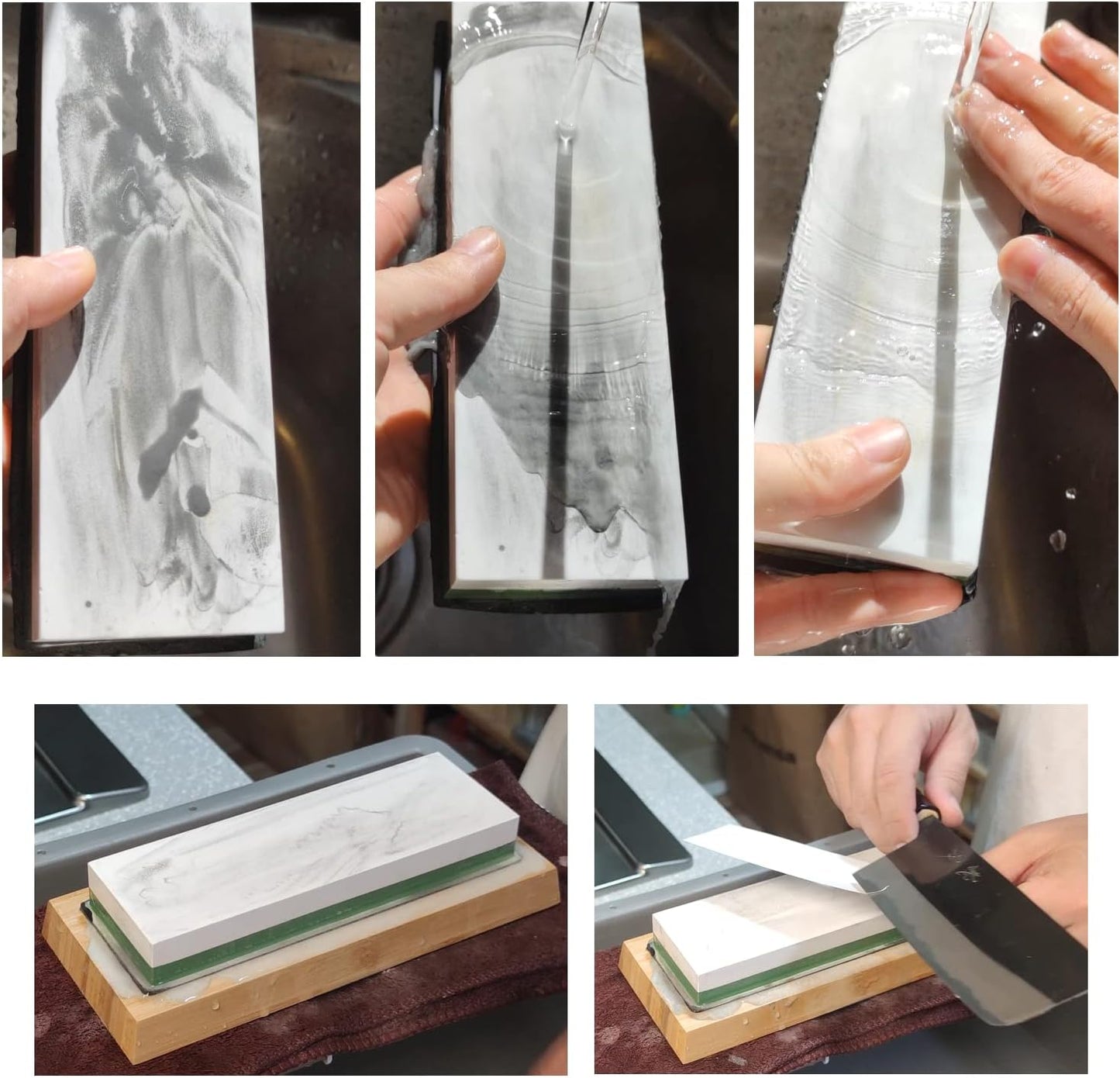 KEENBEST 1000 6000 Grit Whetstone Kitchen Knife Sharpening Stones 2 Side Water Wet Stone Sharpener Kit Japanese Wetstone Anti-Slip Base Angle Guide User Guidebook