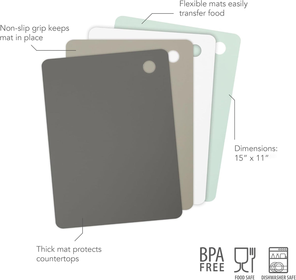 Large Flexible Cutting Mats Set of 4 Chopping Boards for Meal Prep Cut Slice Dice Fruits Veggies & Meats, Easy Clean Dishwasher Safe Assorted Small Nylon Cutting Board Mat Set, 15" L X 11" W