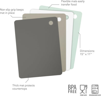 Large Flexible Cutting Mats Set of 4 Chopping Boards for Meal Prep Cut Slice Dice Fruits Veggies & Meats, Easy Clean Dishwasher Safe Assorted Small Nylon Cutting Board Mat Set, 15" L X 11" W