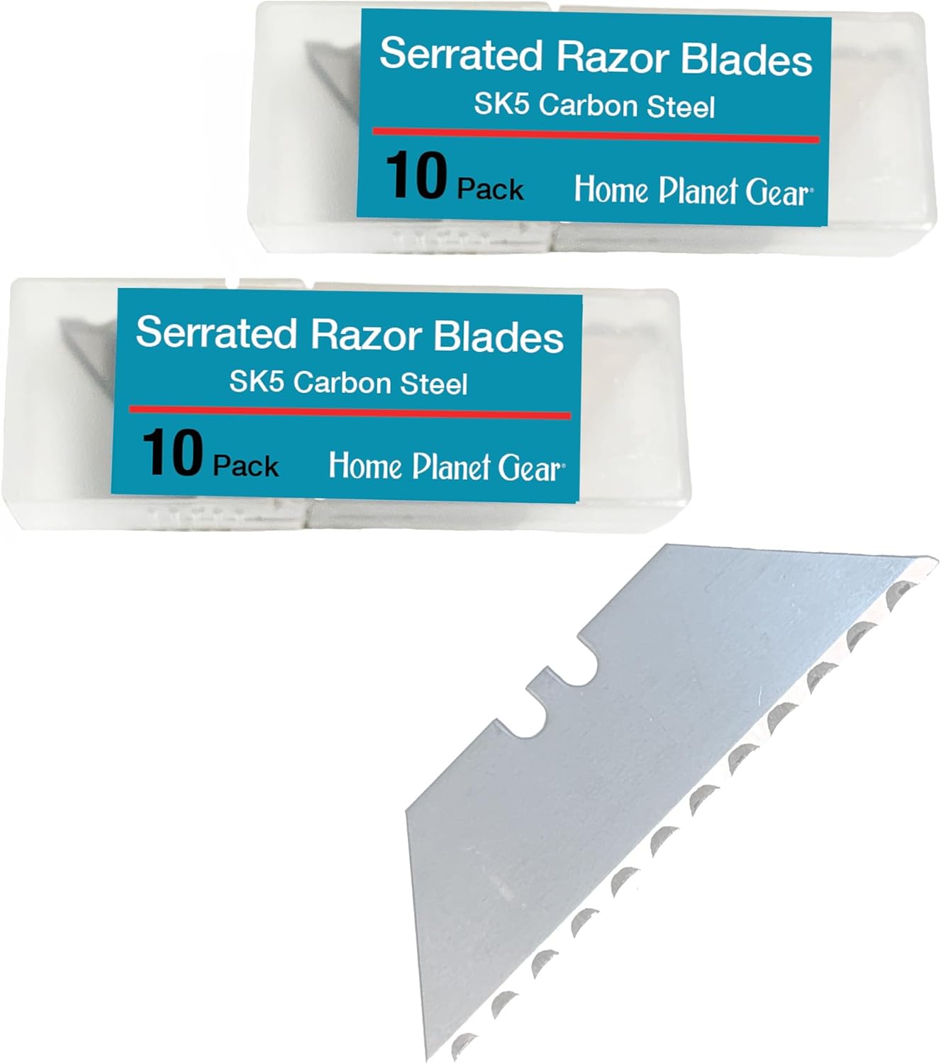 Serrated Blades for Utility Knife – Ten Pack Heavy Duty SK5 Saw Razors for Box Cutter Replacement in Convenient Storage Box – Serrated Edge Razors 10 Pack, Standard Size - Fits Most Cutters & Knives