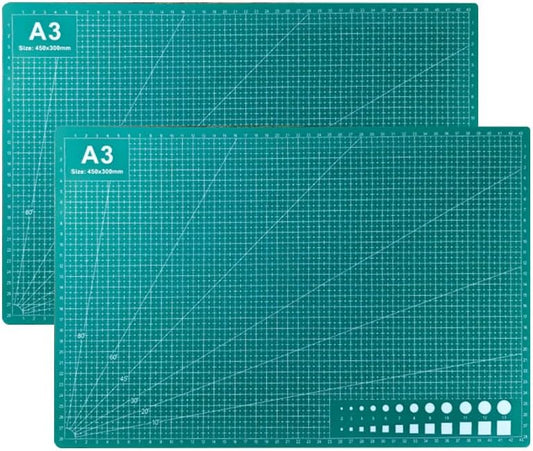 Cutting Mat Art Sewing Mat 17.7"L x 11.8"W Gridded Rotary Cut Board Double-sided for Crafts Hobby Project Sewing Fabric (2, Green, A3:17.7"L x 11.8"W)