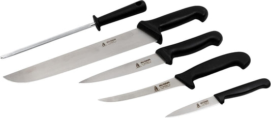 Pro Butcher Meat Processing Knife Set, Butcher's Knife, Curved Boning Knife, Fillet Knife, Paring Knife, Sharpener, Roll Case Perfect For Hunting Trips, Made In Thiers France Since 1885