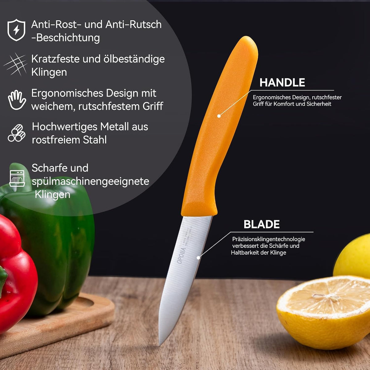 Paring Knife Set of 6,Stainless Stee,Straight Edge,PP Handle,Color