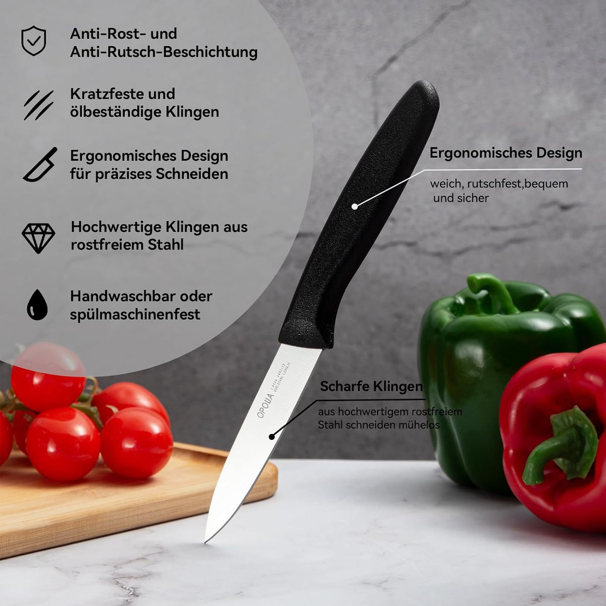 Paring Knife Set of 6,Stainless Stee,Straight Edge,PP Handle,Color