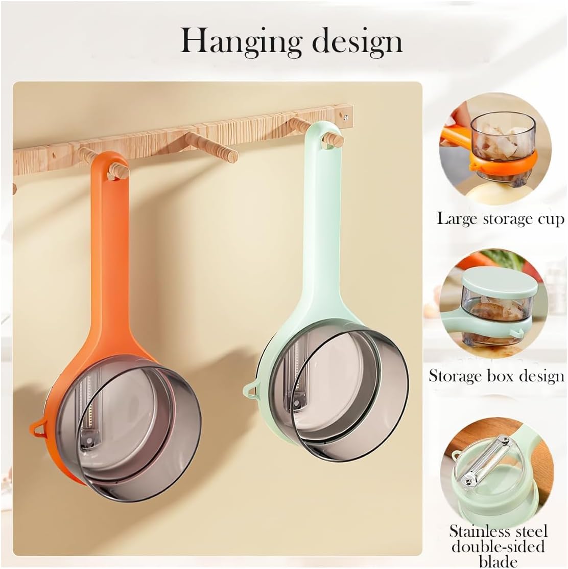 Stainless Steel Peeling Knife with Container, 2 PCS Double-Sided Multifunctional Vegetable Peeler with Catcher for Camping Cooking Kitchen Fast Peeling Tool