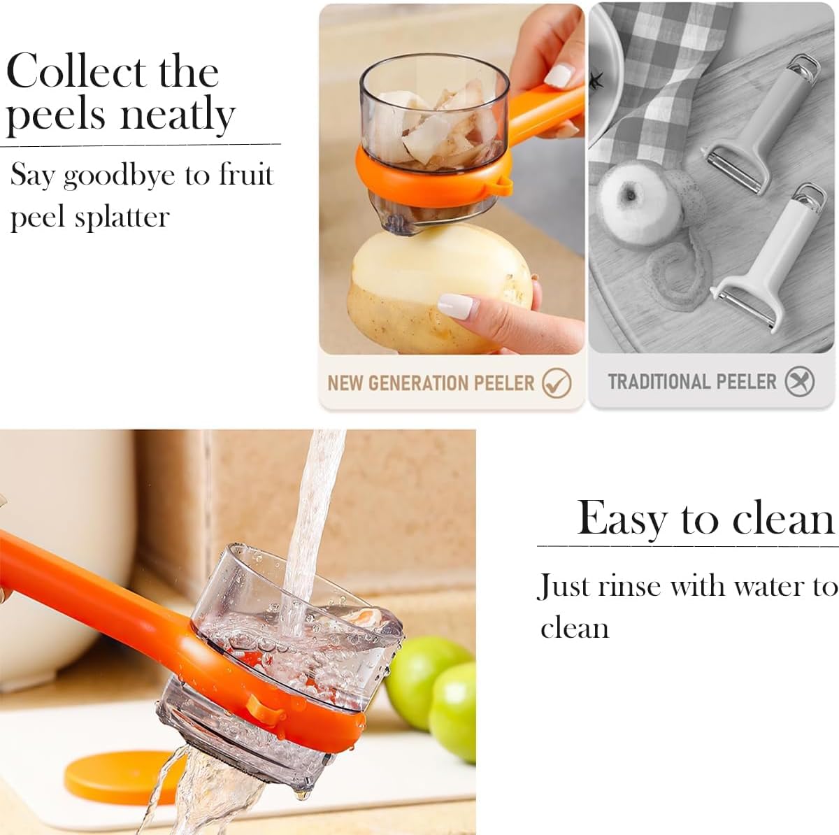Stainless Steel Peeling Knife with Container, 2 PCS Double-Sided Multifunctional Vegetable Peeler with Catcher for Camping Cooking Kitchen Fast Peeling Tool