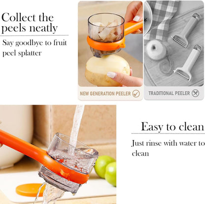 Stainless Steel Peeling Knife with Container, 2 PCS Double-Sided Multifunctional Vegetable Peeler with Catcher for Camping Cooking Kitchen Fast Peeling Tool