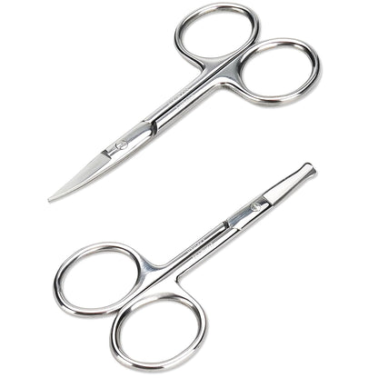 LePinko Facial Hair Small Grooming Scissors For Men Women, 2PCS Silver | Eyebrow, Nose Hair, Mustache, Beard, Eyelashes, Ear Trimming Kit, Curved and Rounded Safety Tip, Hair Cutting Clippers