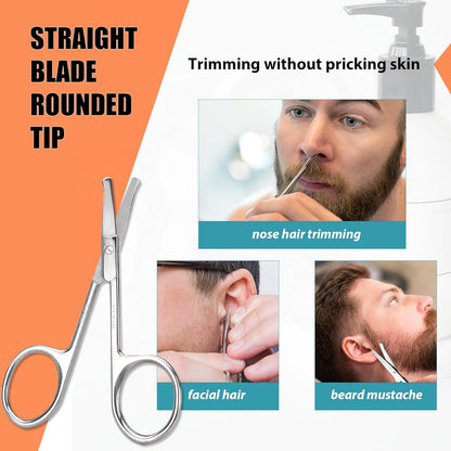 LePinko Facial Hair Small Grooming Scissors For Men Women, 2PCS Silver | Eyebrow, Nose Hair, Mustache, Beard, Eyelashes, Ear Trimming Kit, Curved and Rounded Safety Tip, Hair Cutting Clippers