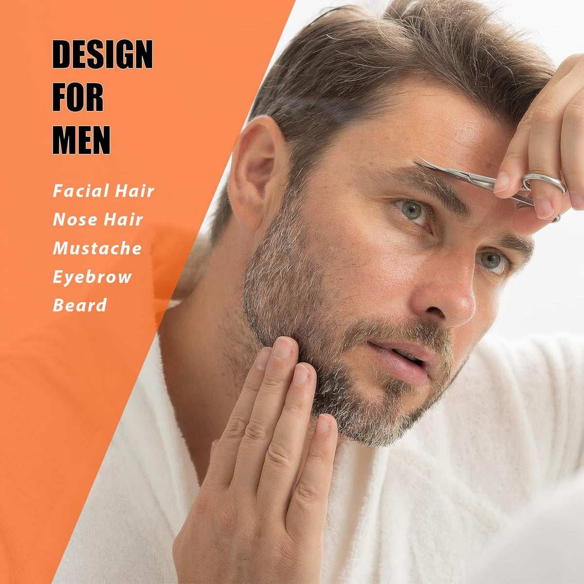 LePinko Facial Hair Small Grooming Scissors For Men Women, 2PCS Silver | Eyebrow, Nose Hair, Mustache, Beard, Eyelashes, Ear Trimming Kit, Curved and Rounded Safety Tip, Hair Cutting Clippers