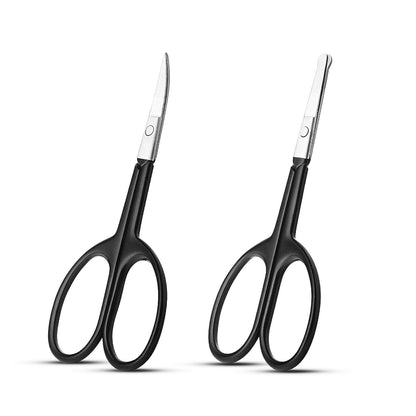 LePinko Facial Hair Small Grooming Scissors For Men Women, 2PCS Silver | Eyebrow, Nose Hair, Mustache, Beard, Eyelashes, Ear Trimming Kit, Curved and Rounded Safety Tip, Hair Cutting Clippers