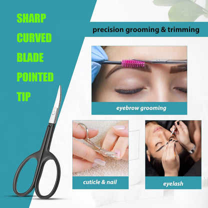 LePinko Facial Hair Small Grooming Scissors For Men Women, 2PCS Silver | Eyebrow, Nose Hair, Mustache, Beard, Eyelashes, Ear Trimming Kit, Curved and Rounded Safety Tip, Hair Cutting Clippers