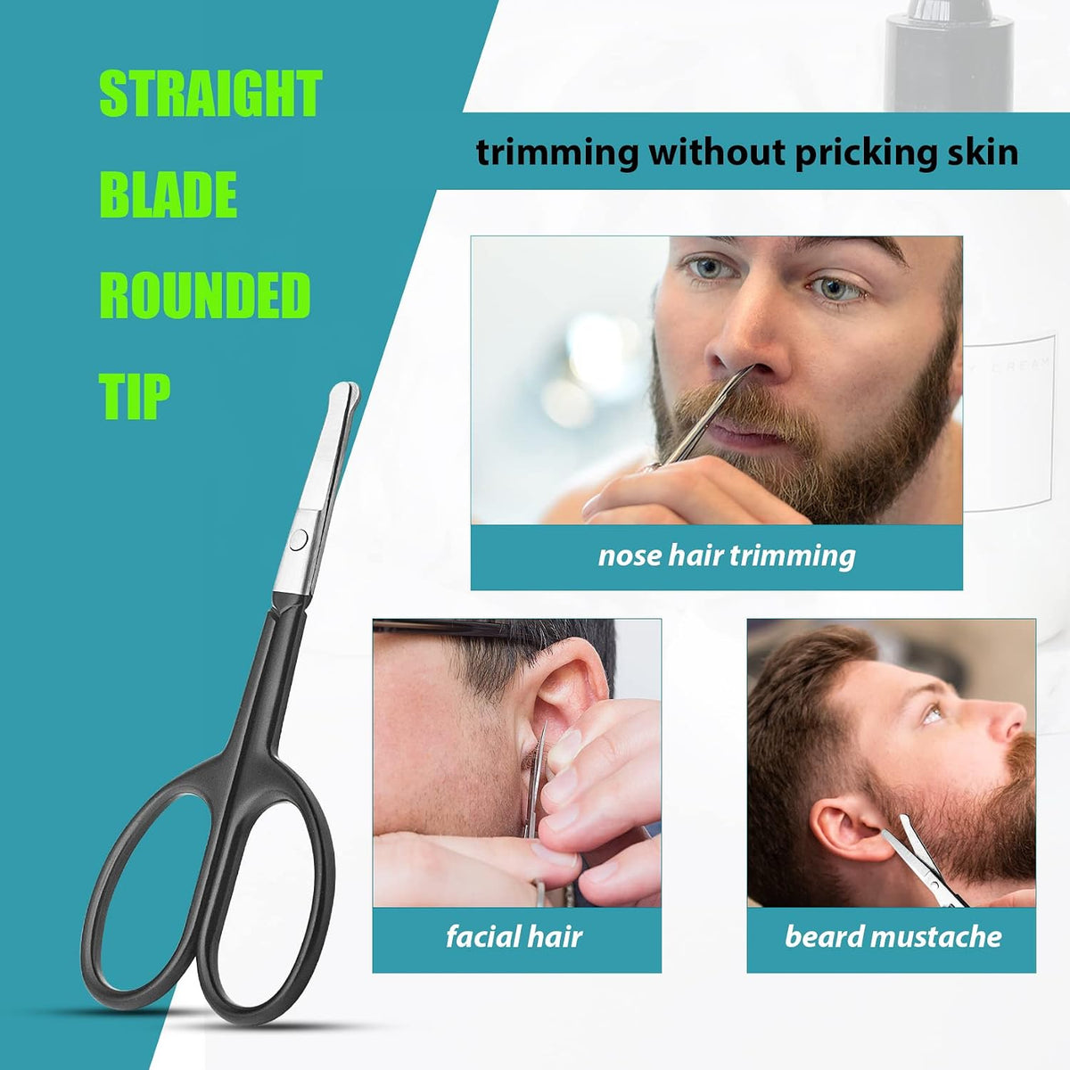 LePinko Facial Hair Small Grooming Scissors For Men Women, 2PCS Silver | Eyebrow, Nose Hair, Mustache, Beard, Eyelashes, Ear Trimming Kit, Curved and Rounded Safety Tip, Hair Cutting Clippers