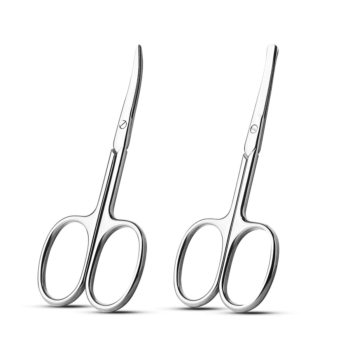 LePinko Facial Hair Small Grooming Scissors For Men Women, 2PCS Silver | Eyebrow, Nose Hair, Mustache, Beard, Eyelashes, Ear Trimming Kit, Curved and Rounded Safety Tip, Hair Cutting Clippers