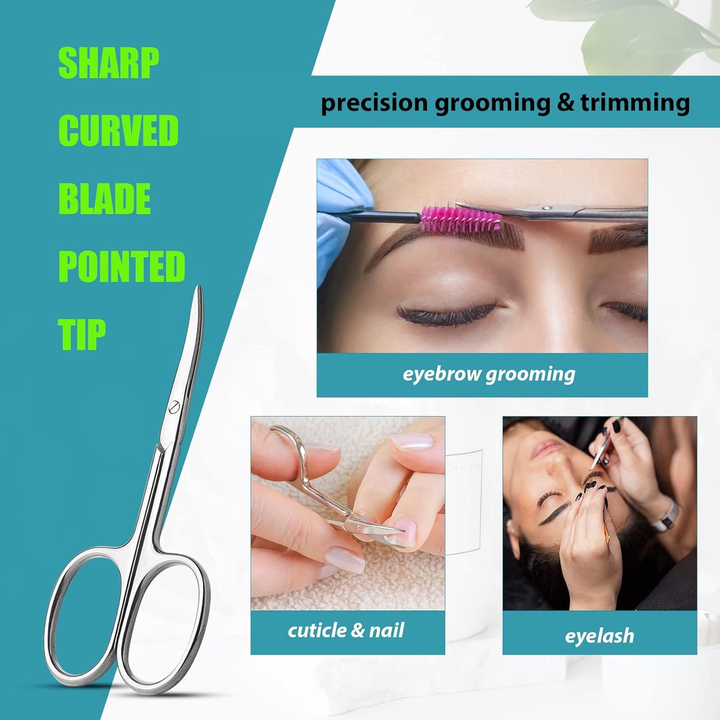 LePinko Facial Hair Small Grooming Scissors For Men Women, 2PCS Silver | Eyebrow, Nose Hair, Mustache, Beard, Eyelashes, Ear Trimming Kit, Curved and Rounded Safety Tip, Hair Cutting Clippers