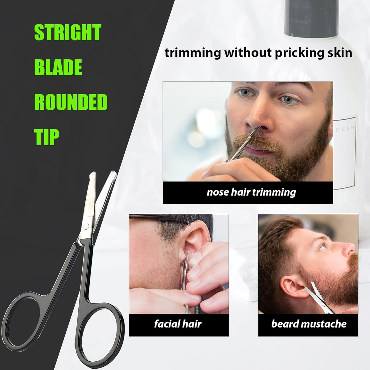 LePinko Facial Hair Small Grooming Scissors For Men Women, 2PCS Silver | Eyebrow, Nose Hair, Mustache, Beard, Eyelashes, Ear Trimming Kit, Curved and Rounded Safety Tip, Hair Cutting Clippers
