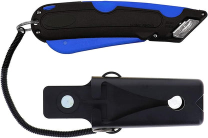 EZ-1000 Safety Box Cutter Utility Knife, 3 Blade Depth Setting, Squeeze Trigger and Dual Side Edge Guide, 2 Blades, Holster and Lanyard (Yellow)