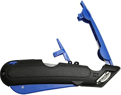 EZ-1000 Safety Box Cutter Utility Knife, 3 Blade Depth Setting, Squeeze Trigger and Dual Side Edge Guide, 2 Blades, Holster and Lanyard (Yellow)