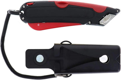 EZ-1000 Safety Box Cutter Utility Knife, 3 Blade Depth Setting, Squeeze Trigger and Dual Side Edge Guide, 2 Blades, Holster and Lanyard (Yellow)