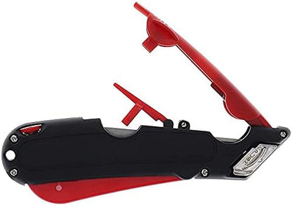 EZ-1000 Safety Box Cutter Utility Knife, 3 Blade Depth Setting, Squeeze Trigger and Dual Side Edge Guide, 2 Blades, Holster and Lanyard (Yellow)