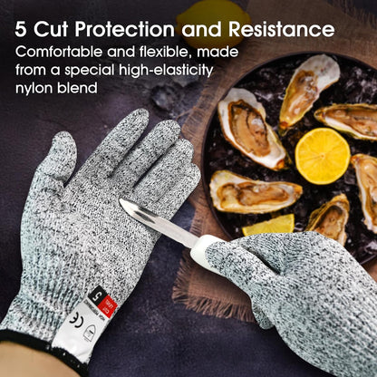 Stainless Steel Oyster Shucking Knife with Cut Resistant Gloves | Seafood Opener Tools Set, For Opening Oyster Clams Scallops Shellfish, 1 Knife+1 Pair L Gloves