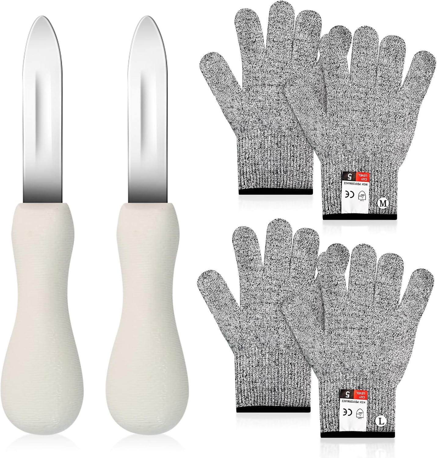 Stainless Steel Oyster Shucking Knife with Cut Resistant Gloves | Seafood Opener Tools Set, For Opening Oyster Clams Scallops Shellfish, 1 Knife+1 Pair L Gloves