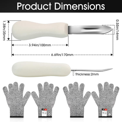 Stainless Steel Oyster Shucking Knife with Cut Resistant Gloves | Seafood Opener Tools Set, For Opening Oyster Clams Scallops Shellfish, 1 Knife+1 Pair L Gloves