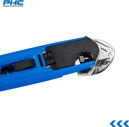 S7 Safety Cutter, 3-in-1 Self-Retractable Utility Knife with Fold-Out Film Cutter, Bladeless Tape Splitter, Guard for Safety & Damage Prevention , Blue