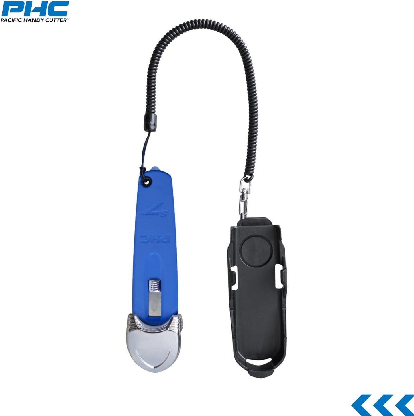 S7 Safety Cutter, 3-in-1 Self-Retractable Utility Knife with Fold-Out Film Cutter, Bladeless Tape Splitter, Guard for Safety & Damage Prevention , Blue