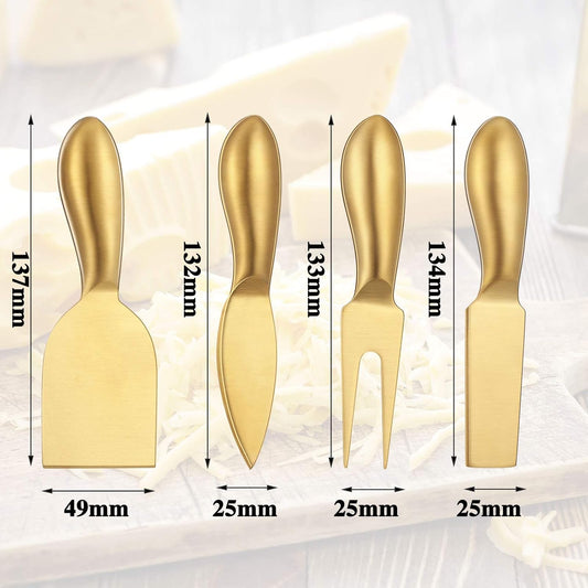 4 Pcs Gold Cheese Knives Set Gold Knife Fork Slicer Butter Knife Spreader Stainless Steel Charcuterie Accessories for Kitchen Cooking Gift Gathering Wedding Birthday Party
