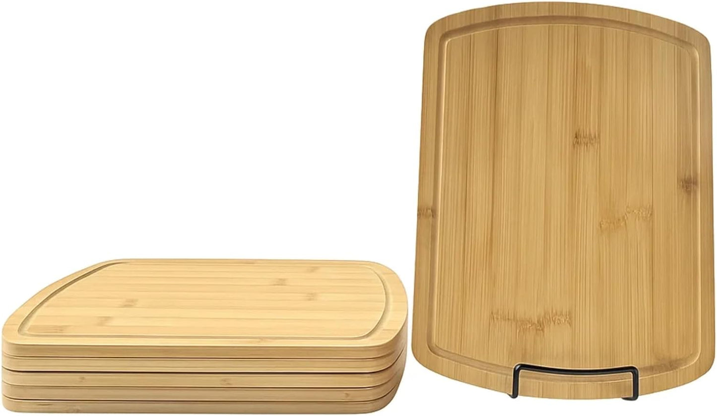 Set of 6, Bulk Bamboo Cutting Boards with Juice Groove – 15X11" Rounded Rectangle Large Charcuterie Trays, Grazing Platters, Blank Wood for Engraving, Epoxy Crafts, Resin Arts, Wall Decor
