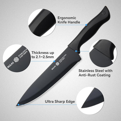 15-Piece Kitchen Knife Set with Block and Built-In Sharpener, Cream | High-carbon stainless steel blades, nonstick coating, ergonomic handles and dishwasher-safe care