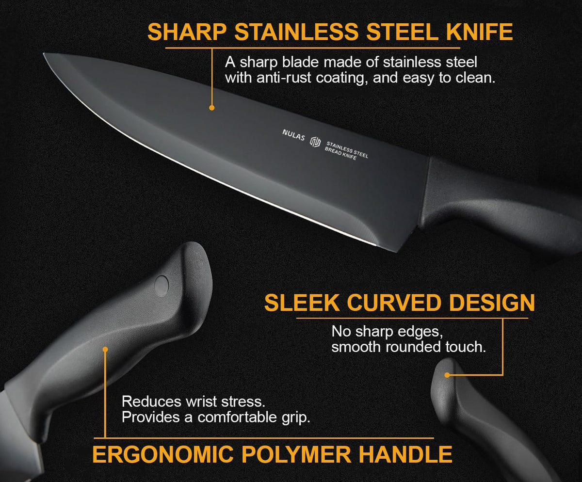 15-Piece Kitchen Knife Set with Block and Built-In Sharpener, Cream | High-carbon stainless steel blades, nonstick coating, ergonomic handles and dishwasher-safe care